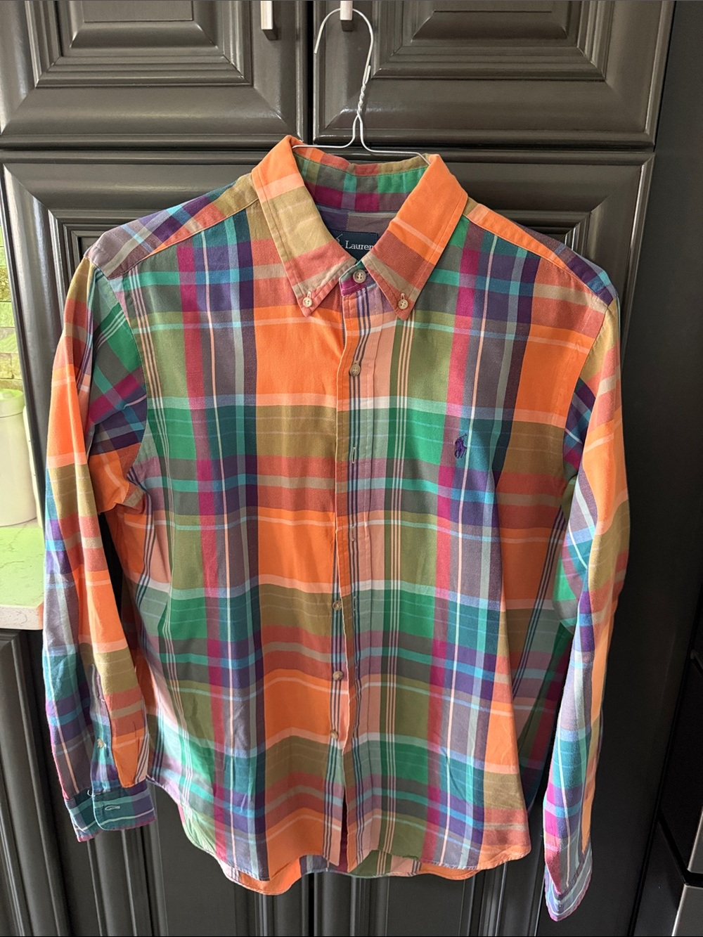 Polo by Ralph Lauren Orange Green Multi-Color Plaid Button-Down Shirt
